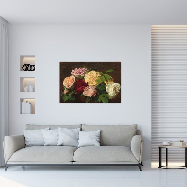 Slika - Henri Fantin-Latour, Roses de Nice on a Table, reprodukcije (90x60 cm)
