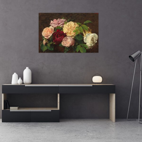 Slika - Henri Fantin-Latour, Roses de Nice on a Table, reprodukcije (90x60 cm)