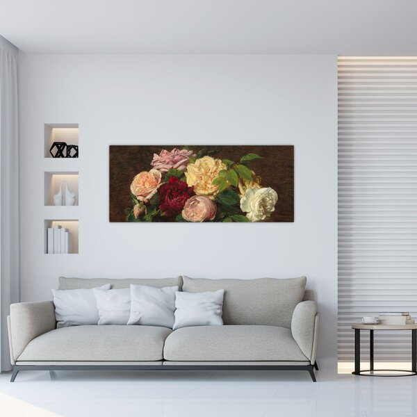 Slika - Henri Fantin-Latour, Roses de Nice on a Table, reprodukcije (120x50 cm)