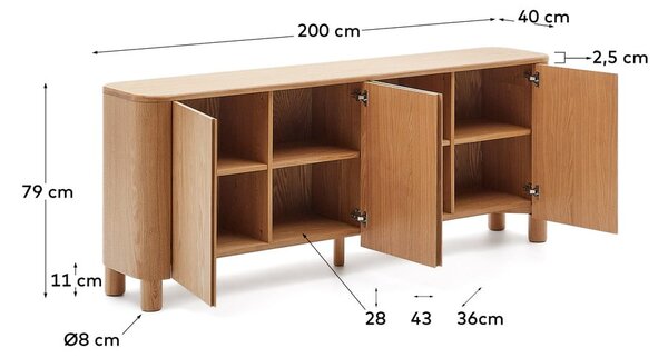 Komoda u dekoru jasena u prirodnoj boji 200x79x40 cm Salaya – Kave Home