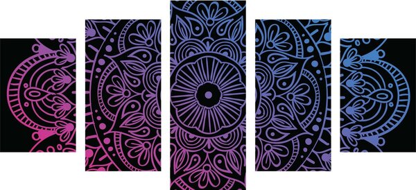5-dijelna slika Mandala na crnoj pozadini