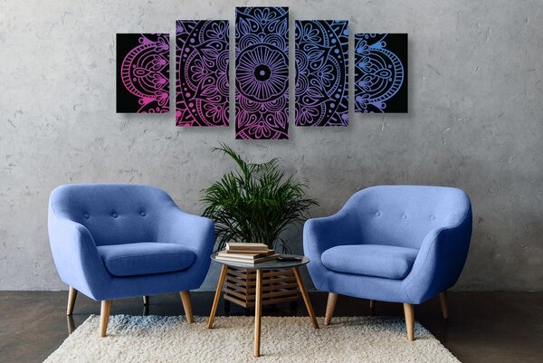 5-dijelna slika Mandala na crnoj pozadini