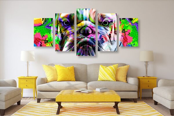 5-dijelna slika pop-art buldog