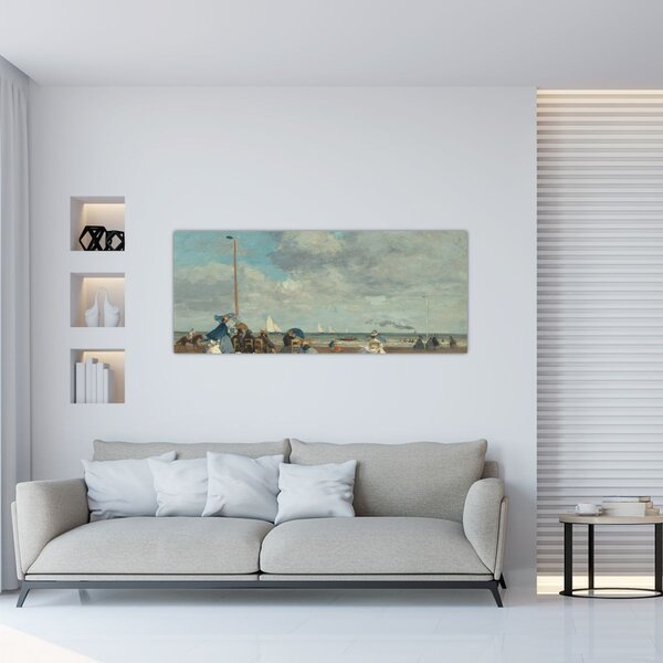 Slika - Eugène Boudin, Beach at Trouville, reprodukcije (120x50 cm)