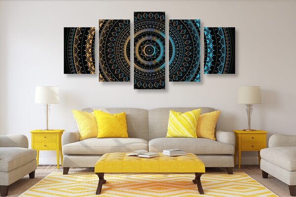5-dijelna slika Mandala s uzorkom sunca