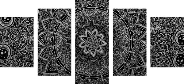 5-dijelna slika orijentalna Mandala u crno-bijelom dizajnu