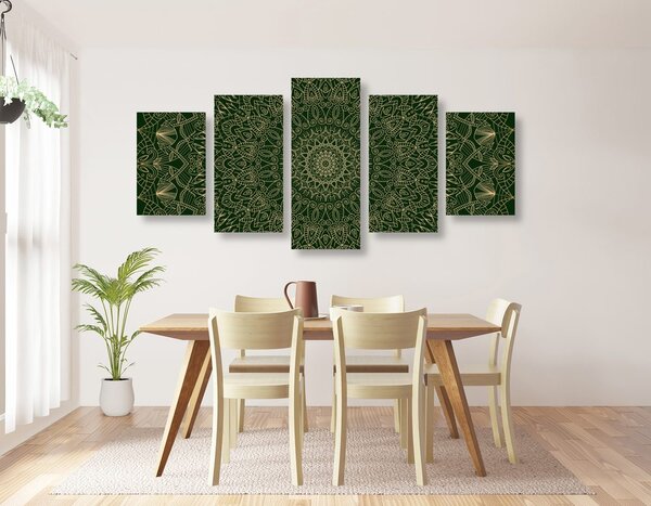 5-dijelna slika detaljna ukrasna Mandala u zelenoj boji