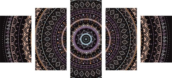 5-dijelna slika Mandala s uzorkom sunca u ljubičastim nijansama