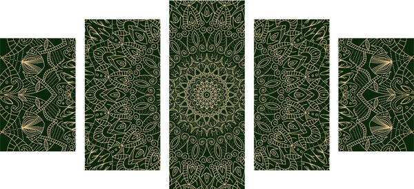 5-dijelna slika detaljna ukrasna Mandala u zelenoj boji