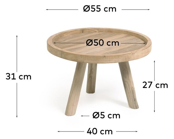 Okrugao stolić za kavu od masivne tikovine u prirodnoj boji ø 55 cm Glenda – Kave Home