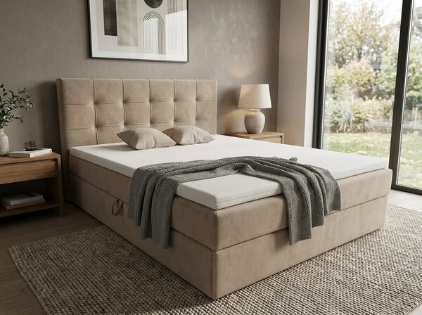 Tapecirani krevet boxspring DIRELIS TRINITY 140x200 cm bež. Madrac: Bonell opružni madrac