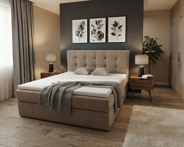 Tapecirani krevet boxspring DIRELIS TRINITY 140x200 cm bež. Madrac: Bonell opružni madrac