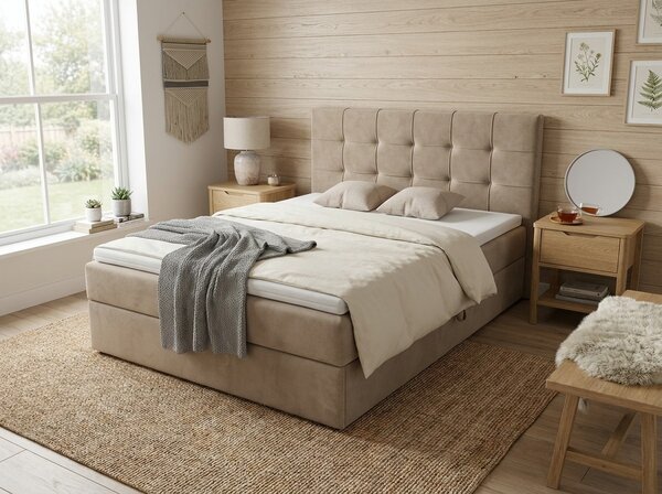 Tapecirani krevet boxspring DIRELIS TRINITY 140x200 cm bež. Madrac: Bonell opružni madrac