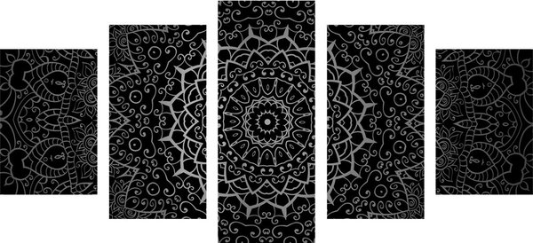 5-dijelna slika vintage Mandala u indijskom stilu u crno-bijelom dizajnu
