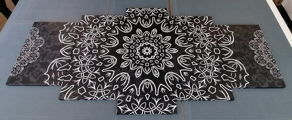 5-dijelna slika Mandala s apstraktnim uzorkom u crno-bijelom dizajnu