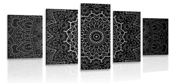 5-dijelna slika vintage Mandala u indijskom stilu u crno-bijelom dizajnu