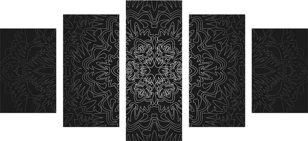 5-dijelna slika ornamentalna Mandala u crno-bijelom dizajnu