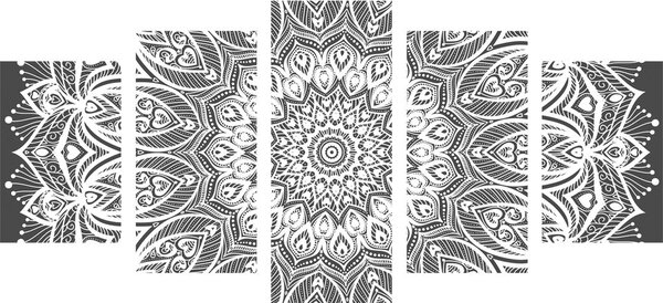 5-dijelna slika Mandala harmonije u crno-bijelom dizajnu