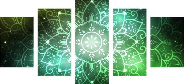 5-dijelna slika Mandala s galaktičkom pozadinom u nijansama zelene