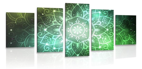 5-dijelna slika Mandala s galaktičkom pozadinom u nijansama zelene