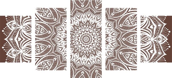 5-dijelna slika Mandala harmonije na smeđoj pozadini
