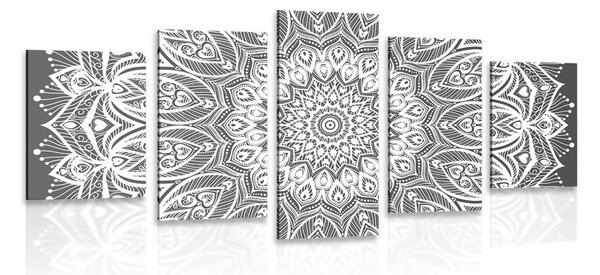 5-dijelna slika Mandala harmonije u crno-bijelom dizajnu