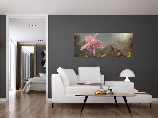Slika - Martin Johnson Heade, Cattleya Orchid and Three Hummingbirds, reprodukcije (120x50 cm)