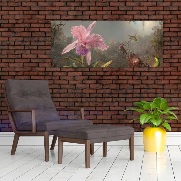 Slika - Martin Johnson Heade, Cattleya Orchid and Three Hummingbirds, reprodukcije (120x50 cm)