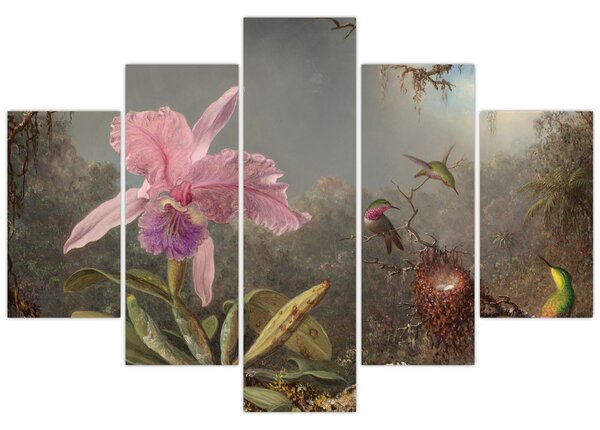 Slika - Martin Johnson Heade, Cattleya Orchid and Three Hummingbirds, reprodukcije (150x105 cm)