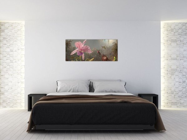 Slika - Martin Johnson Heade, Cattleya Orchid and Three Hummingbirds, reprodukcije (120x50 cm)