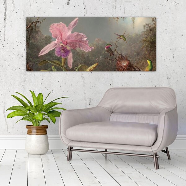Slika - Martin Johnson Heade, Cattleya Orchid and Three Hummingbirds, reprodukcije (120x50 cm)