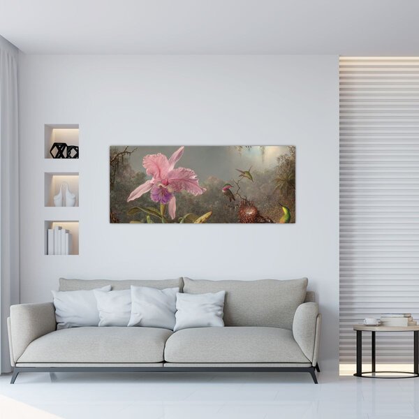 Slika - Martin Johnson Heade, Cattleya Orchid and Three Hummingbirds, reprodukcije (120x50 cm)