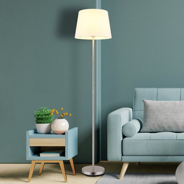 Globo Podna lampa Joris, nikl/bijela, tkanina, visina 151 cm, E27, Bijela, Dnevni boravak/blagovaonica, Tkanina / tekstil