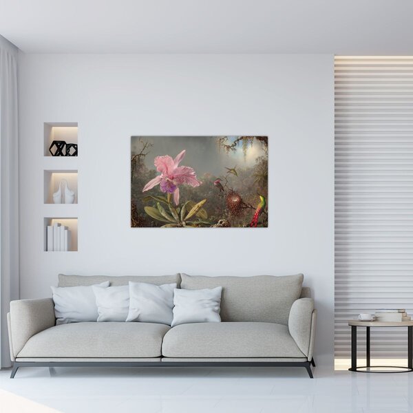 Slika - Martin Johnson Heade, Cattleya Orchid and Three Hummingbirds, reprodukcije (90x60 cm)