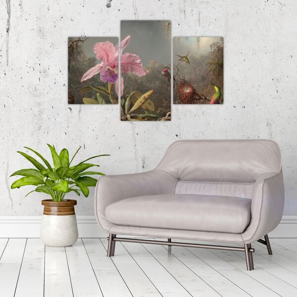 Slika - Martin Johnson Heade, Cattleya Orchid and Three Hummingbirds, reprodukcije (90x60 cm)