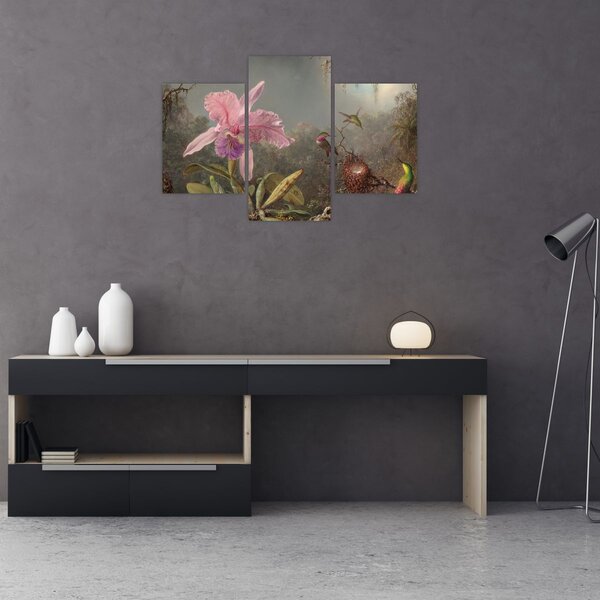 Slika - Martin Johnson Heade, Cattleya Orchid and Three Hummingbirds, reprodukcije (90x60 cm)