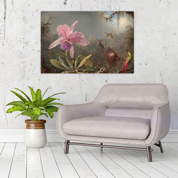 Slika - Martin Johnson Heade, Cattleya Orchid and Three Hummingbirds, reprodukcije (90x60 cm)