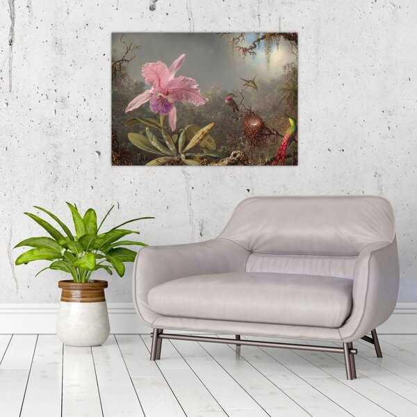 Slika - Martin Johnson Heade, Cattleya Orchid and Three Hummingbirds, reprodukcije (70x50 cm)