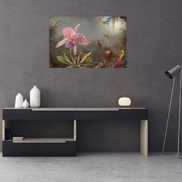 Slika - Martin Johnson Heade, Cattleya Orchid and Three Hummingbirds, reprodukcije (90x60 cm)