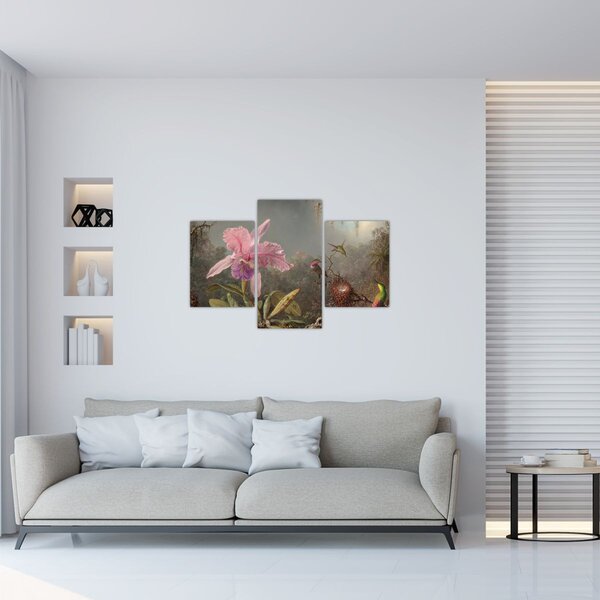 Slika - Martin Johnson Heade, Cattleya Orchid and Three Hummingbirds, reprodukcije (90x60 cm)