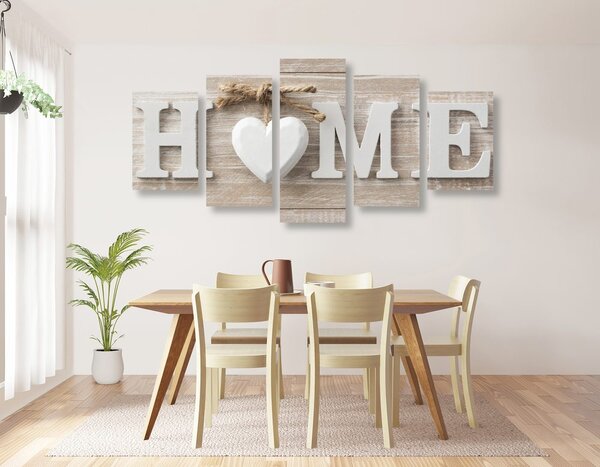 5-dijelna slika s natpisom Home u vintage dizajnu