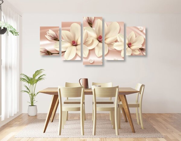 5-dijelna slika luksuzna magnolija s biserima