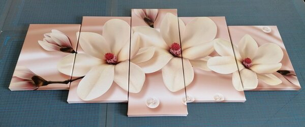 5-dijelna slika luksuzna magnolija s biserima