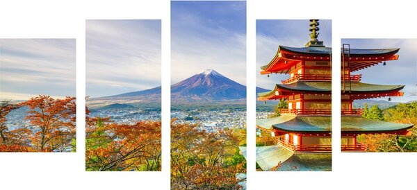 5-dijelna slika pogled na Chureito Pagodu i planinu Fuji