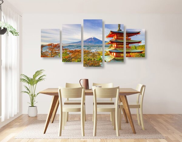 5-dijelna slika pogled na Chureito Pagodu i planinu Fuji
