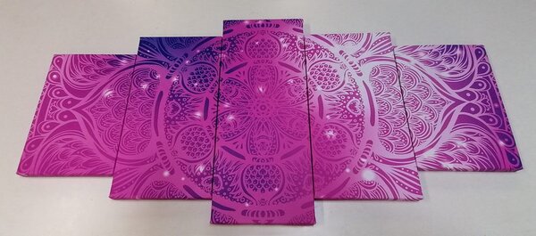 5-dijelna slika indijska Mandala s galaktičkom pozadinom
