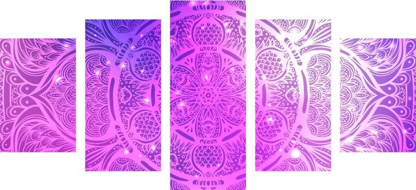 5-dijelna slika indijska Mandala s galaktičkom pozadinom