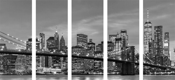 5-dijelna slika divan most u Brooklynu u crno-bijelom dizajnu