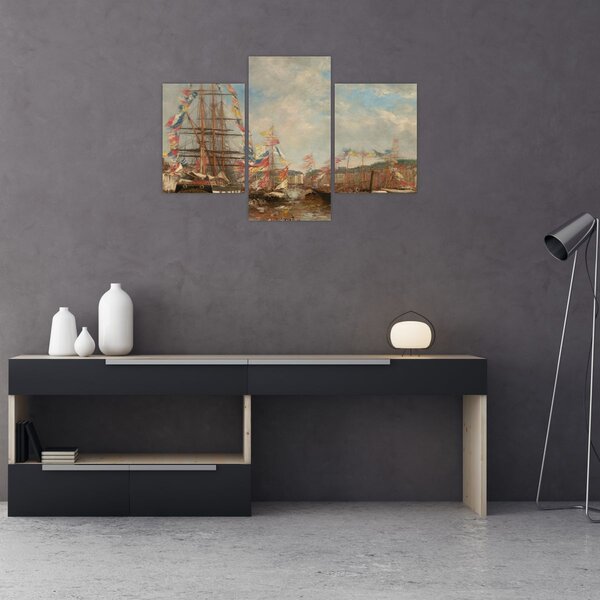 Slika - Eugène Boudin, Festival in the Harbor of Honfleur, reprodukcije (90x60 cm)