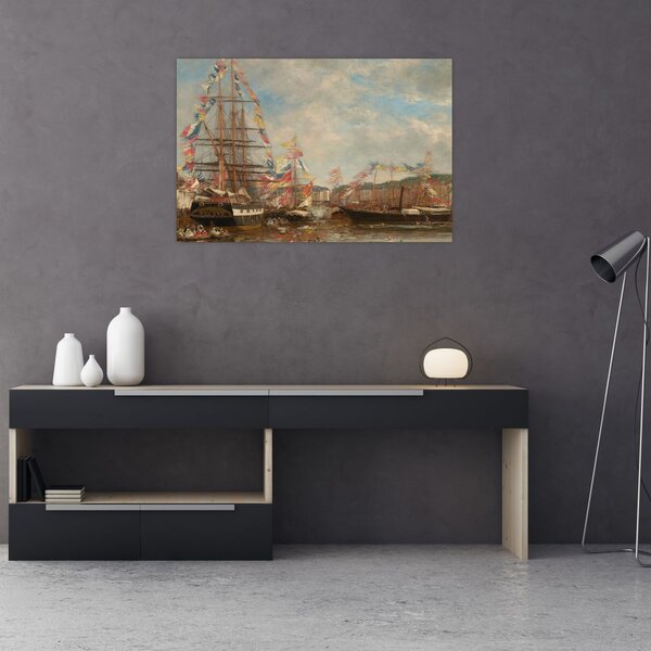 Slika - Eugène Boudin, Festival in the Harbor of Honfleur, reprodukcije (90x60 cm)